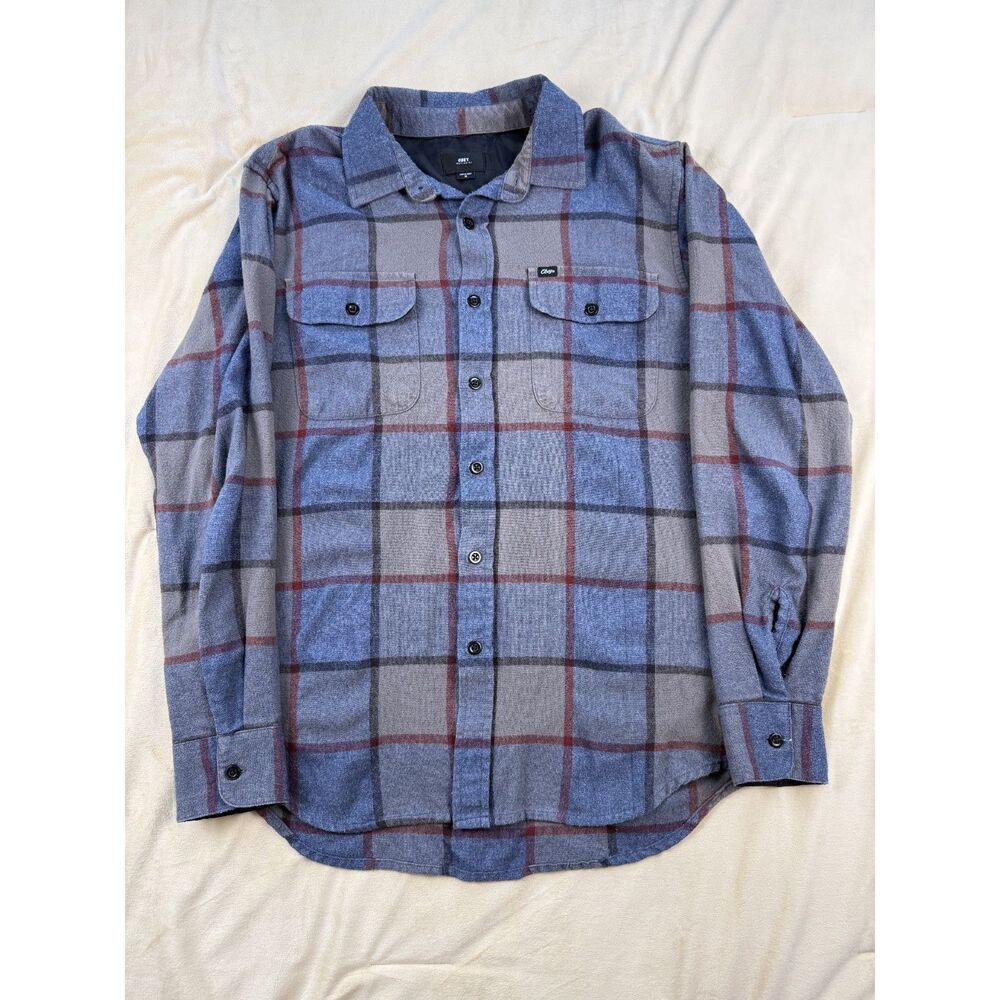 OBEY Worldwide Men’s Medium Blue Gray Plaid Lined Flannel Shirt Jacket
